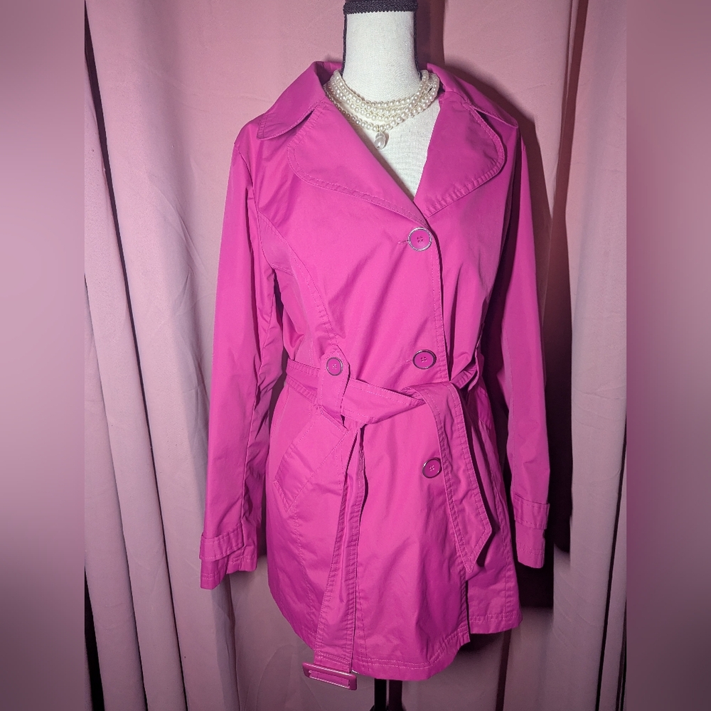 FASHION BUG Elegant Fuchsia Belted Trench Coat Medium